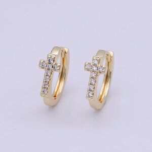 Minimalist Cross Gold Hoop Earring Religious Jewelry